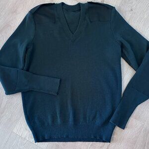 Military Combat Med Weight Wool V-Neck Sweater Men's L - Spruce